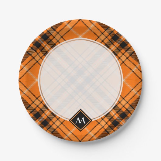 Halloween Orange Tartan Pappteller (Vorderseite)
