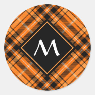 Halloween Orange Tartan Runder Aufkleber