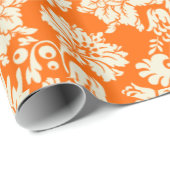Halloween Orange- und Beige-Damaskus-Muster Geschenkpapier (Rolleneckpunkt)
