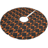 Halloween Orange und Black Harlequin Skull Polyester Weihnachtsbaumdecke (Schrägansicht)