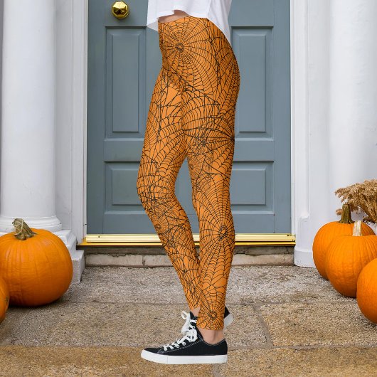 Halloween Orange und Black Spider Web Leggings