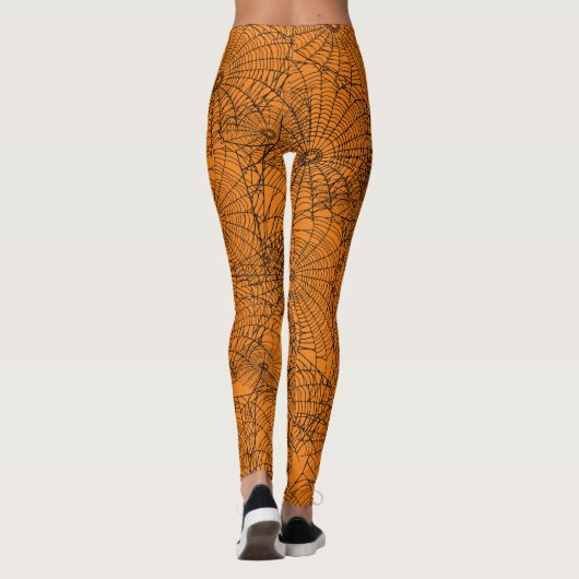 Halloween Orange und Black Spider Web Leggings (Rückseite)