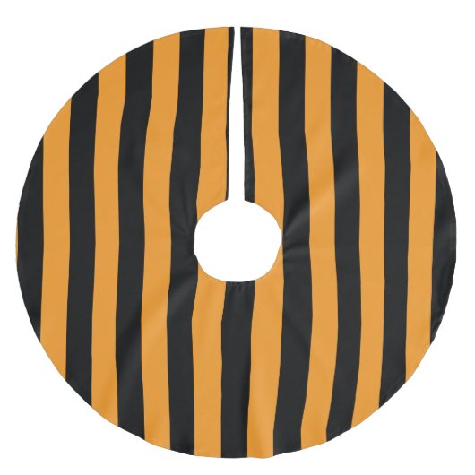 Halloween Orange und Black Strip Gemustert Polyester Weihnachtsbaumdecke (Vorderseite)