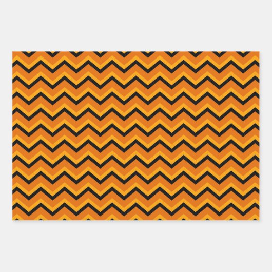 Halloween | Orange und Schwarz Zickzack Geschenkpapier Set (Vorderseite 3)
