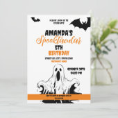 Halloween Orange und White Beängstigend Ghost Gebu Einladung (Stehend Vorderseite)