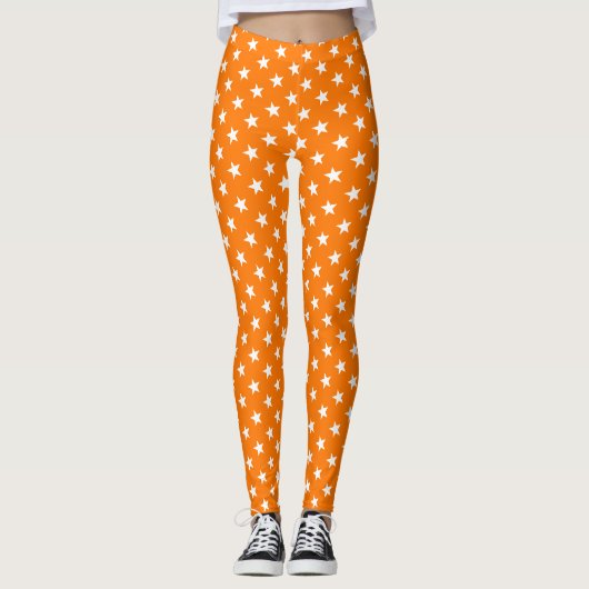 Halloween Orange White Stars Muster Hexenkostüm Leggings (Vorderseite)