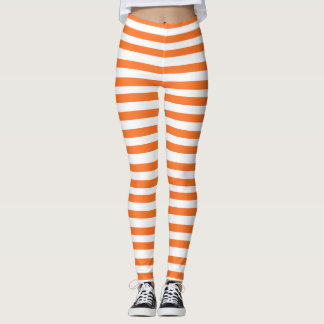 Halloween Orange, White Strip Leggings