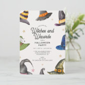 Halloween Orange Wizards & Hexen Party Einladung (Stehend Vorderseite)