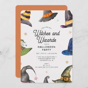 Halloween Orange Wizards & Hexen Party Einladung