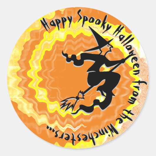 Halloween-Orangenfliegender Hexenzaubertext Runder Aufkleber (Vorderseite)
