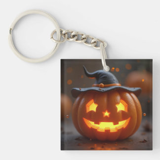 Halloween-Orangenkürbis mit Hexenhut Schlüsselanhänger