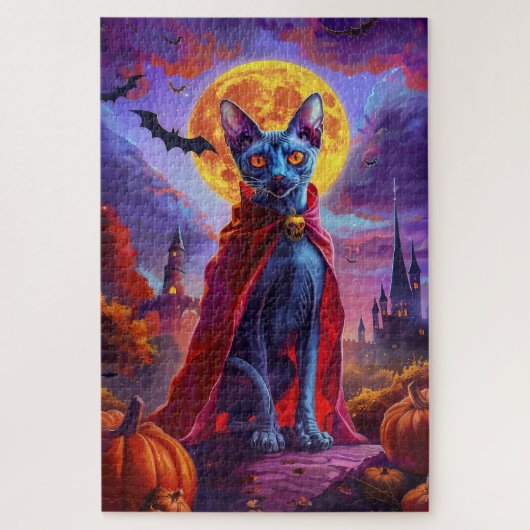 Halloween Oriental Blue Cat Vampire Pumpkins Beäng Puzzle (Vertikal)