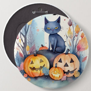 Halloween Orientalisch Blaue Katze Mit Kürbissen G Button