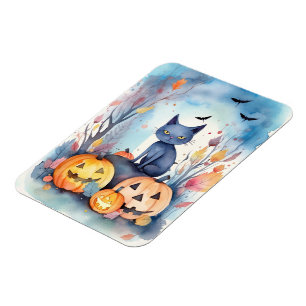 Halloween Orientalisch Blaue Katze mit Kürbissen G Magnet