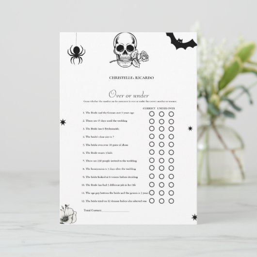 Halloween Over oder unter Brautparty Game Card Ankündigung (Stehend Vorderseite)