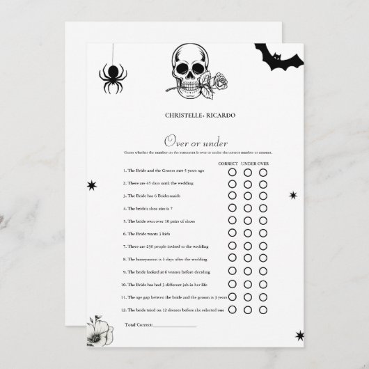 Halloween Over oder unter Brautparty Game Card Ankündigung (Vorne/Hinten)