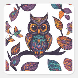 Halloween Owl Alebrije und Blätter Quadratischer Aufkleber