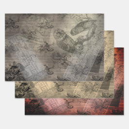Halloween Owl Family Vintag Ephemera Geschenkpapier Set