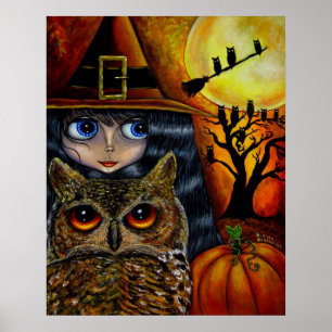 Halloween Owl Hexenkürme Big Eyes Doll Art Poster