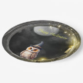 Halloween Owl im Rundturmfenster Pappteller (Schrägansicht)