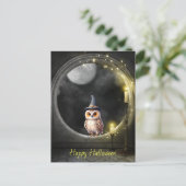 Halloween Owl im Rundturmfenster Postkarte (Stehend Vorderseite)