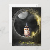Halloween Owl im Rundturmfenster Postkarte (Vorne/Hinten)