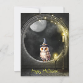 Halloween Owl im Rundturmfenster Postkarte