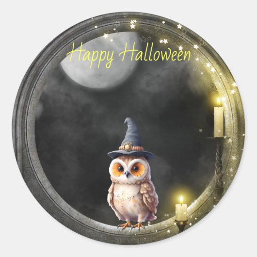Halloween Owl im Rundturmfenster Runder Aufkleber (Vorderseite)