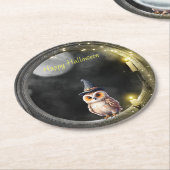 Halloween Owl im Rundturmfenster Runder Pappuntersetzer (Angewinkelt)