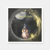 Halloween Owl im Rundturmfenster Serviette (Vorderseite)