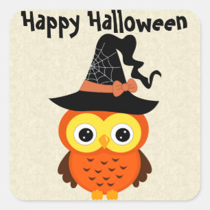 Halloween Owl mit Hexenhut Quadratischer Aufkleber
