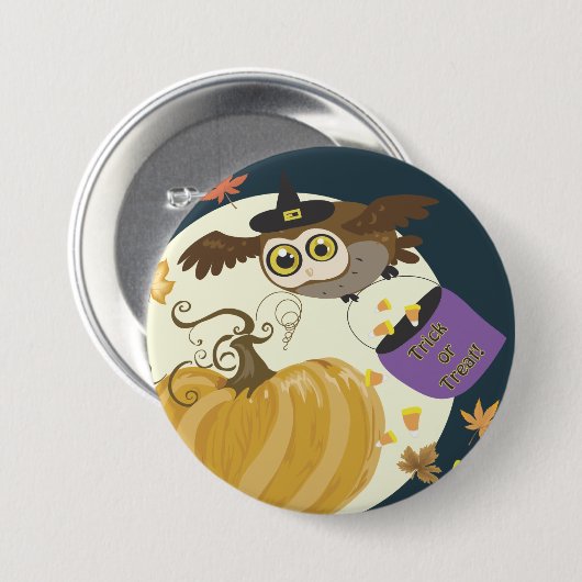 Halloween Owl Trick oder Treat! Button (Vorne & Hinten)