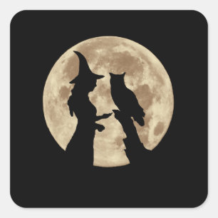 Halloween, Owl und Vollmond Quadratischer Aufkleber