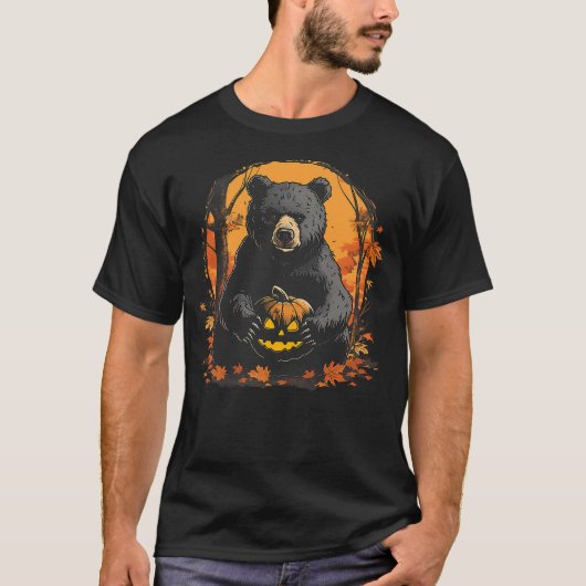 Halloween Panda Bear Forest Autumn Leaves Pumpkin T-Shirt (Vorderseite)