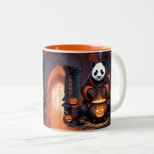 Halloween Panda Magic Zweifarbige Tasse (VorderseiteRechts)