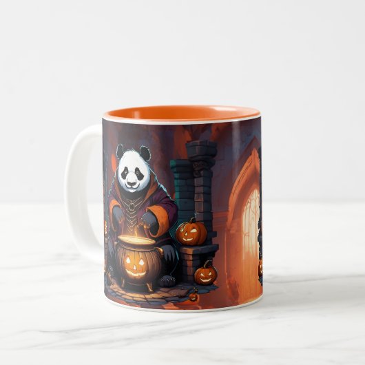 Halloween Panda Magic Zweifarbige Tasse (Vorderseite Links)