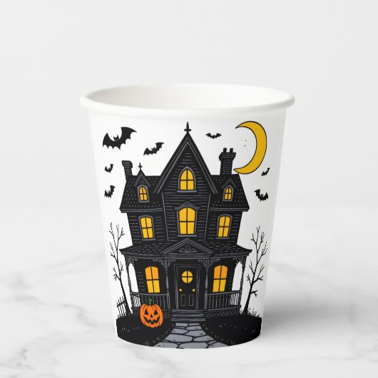 Halloween Paper Cup mit Spuk Hausdesign Pappbecher (Vorderseite)