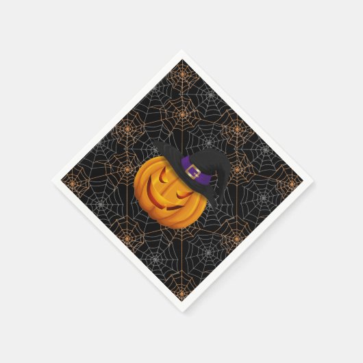 Halloween Paper Napkins-Spider Webs & Pumpkin Serviette (Ecke)