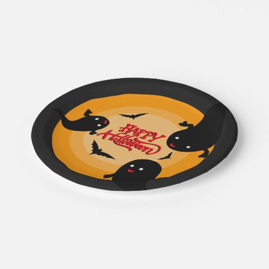 Halloween Paper Party Plate with Ghosts and Bats Pappteller (Schrägansicht)