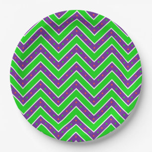 Halloween Paper Teller/Green und Lila Zickzack Pappteller