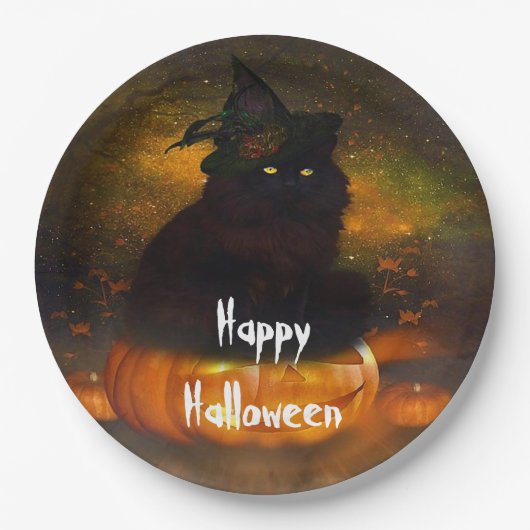 Halloween Paper Teller/Hübsch Black Cat Pappteller (Vorderseite)