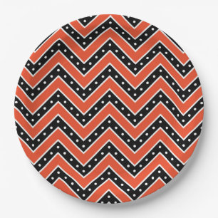 Halloween Paper Teller/Orange und Schwarz Zickzack Pappteller