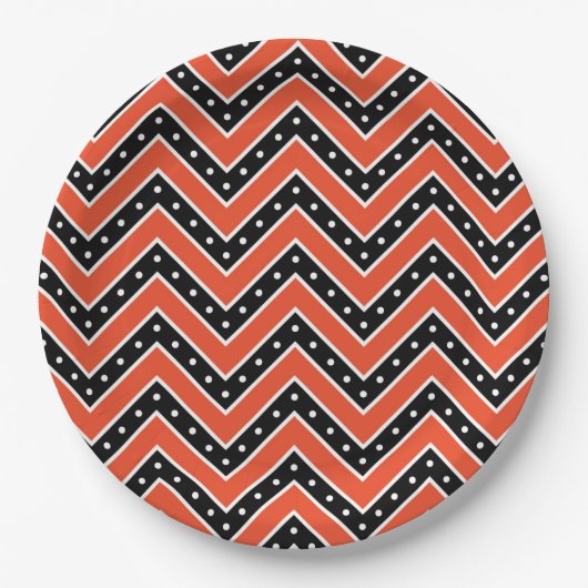 Halloween Paper Teller/Orange und Schwarz Zickzack Pappteller (Vorderseite)
