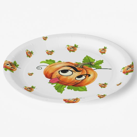 Halloween Paper Tellers - Funny Pumpkin Face Pappteller (Schrägansicht)