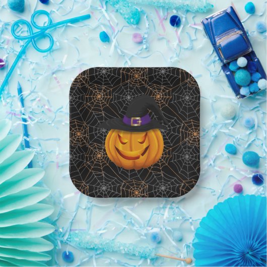 Halloween Paper Tellers-Spider Webs & Pumpkin Pappteller (Party)