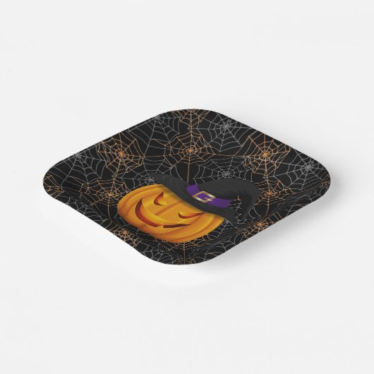 Halloween Paper Tellers-Spider Webs & Pumpkin Pappteller (Gewinkelt)