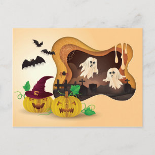 Halloween Papercut Friedhof Ghosts Postkarte