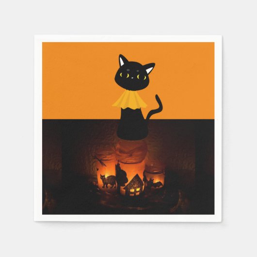 Halloween-Papier-Servietten, schwarze Katze Serviette (Vorderseite)
