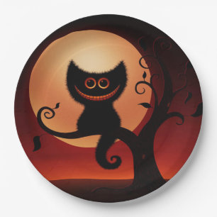 Halloween-Papierteller 23cm/Schwarze Katze und Mon Pappteller