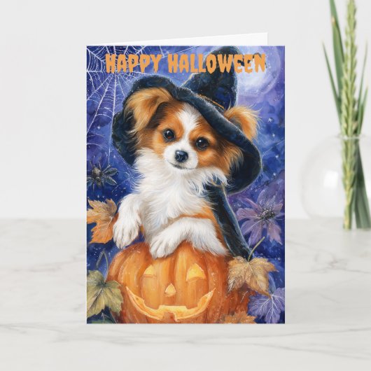 Halloween Papillon Dog Feiertagskarte (Vorderseite)